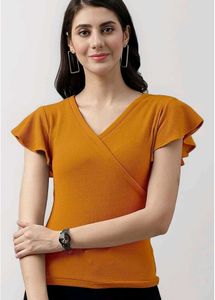Chic Mustard Yellow Flutter Sleeve Top