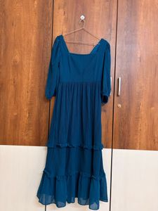 Blue Ruffled Midi Dress