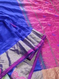 Vibrant Blue & Pink Silk Saree