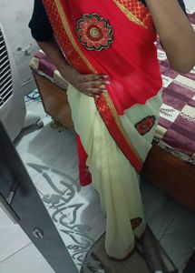 Beautiful Red &amp; Cream Designer Saree ❤️✨