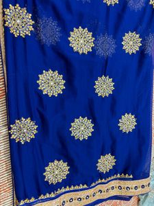Royal Blue Embroidered Saree