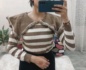 Striped Knit Top with Sailor Collar