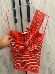 Orange Striped Knit Top