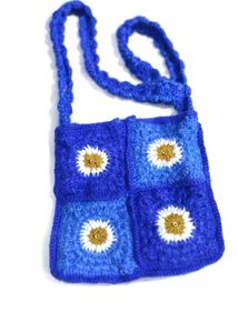 Blue Crochet Daisy Square Bag