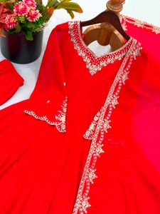 Stunning Red Anarkali Kurta Set