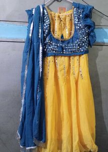 Ethnic Mirror work Yellow &amp; Blue lehenga choli