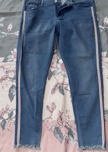 Blue Denim Jeans with Side Stripe