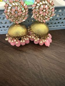 Stunning Pink &amp; Gold Jhumka Earrings