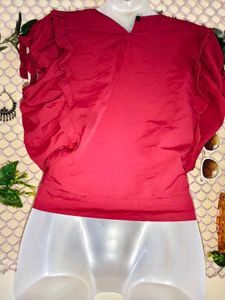 Chic Red Tie-Front Ruffle Top