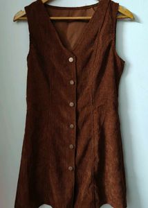Brown Corduroy Button-Up Mini Dress