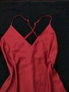 Elegant Wine Red Satin Slip Dress