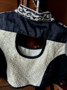 UNSTICHED.  Elegant Black &amp; cream Embroidered Blou
