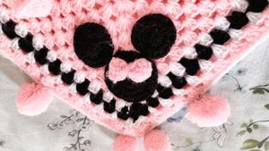 Handmade Crochet Poncho with Pom-Poms