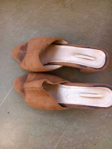 Brown Suede Block Heel Mules