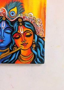 Mini Handmade Radha Krishna Canvas Painting