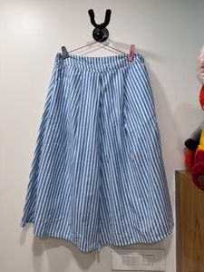 Blue Striped Wrap Midi Skirt