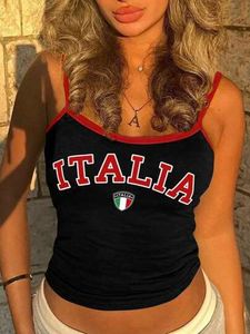 Italia Graphic Spaghetti Strap Top