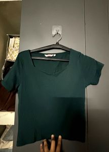 Teal Square Neck Cap Sleeve Top