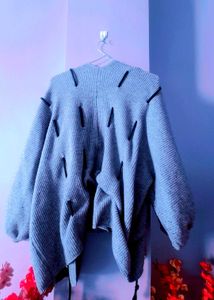 Grey Ribbed Knit Cardigan