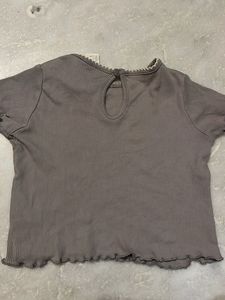 Cute Grey Ribbed Top with Bow Detail