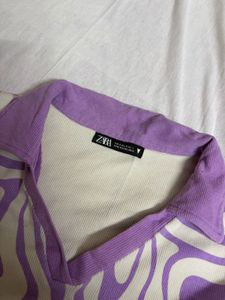 ZARA Purple &amp; Cream Abstract Print Sleeveless Top