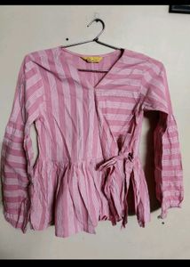 Striped Wrap-Front Top