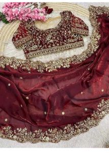 Elegant Embroidered Maroon Saree with Blouse