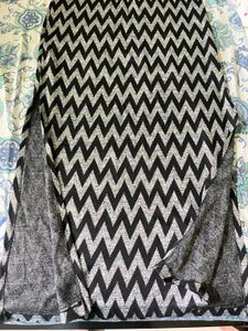 Black &amp; Silver Zig-Zag Qipao Maxi Dress