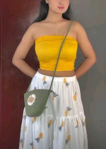 Chic White Pineapple Print Maxi skirt