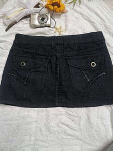 Sparkly Black Denim Mini Skirt