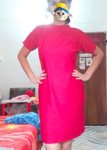 Vibrant marunish Red T-Shirt Dress