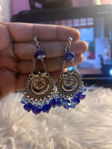 Stunning Blue Beaded Jhumka Earrings