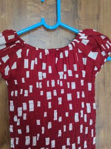Maroon &amp; White Geometric Print Dress