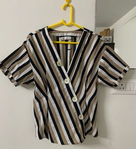 ZARA Striped Wrap Top with Buttons