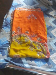 Embroidered Orange & Yellow Saree