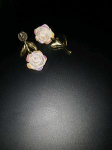 Iridescent White Rose Asymmetric Drop Earrings
