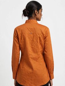 Classic Band Collar Orange Shirt