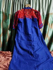 xxl Blue &amp; Red Embroidered Kurta