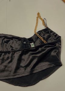 Black Corset Top with Gold Chain Straps