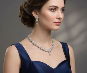 ZENEME silver toned AD jewellery set
