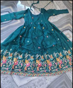 Embroidered Teal Kurta Set with Palazzo &amp; Dupatta