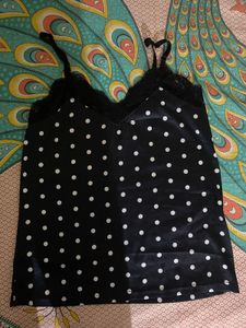 Polka Dot Cami Top with Lace Trim