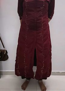 Maroon Embroidered Kurta