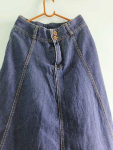 Blue Denim A-Line Midi Skirt