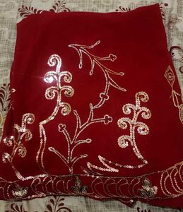 Stunning Red Saree with Sequins