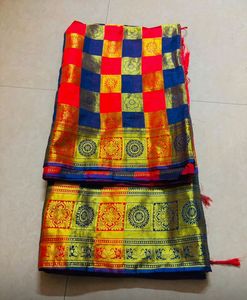Vibrant Checkered Silk Blend Saree