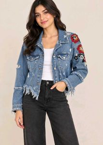ZARA Embroidered Distressed Denim Jacket