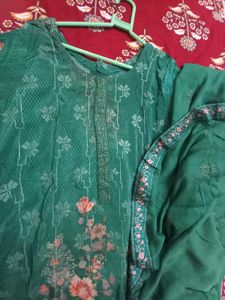 Green Floral Print Kurta with dupatta