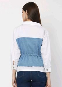Stylish White Cotton Top with Blue Denim