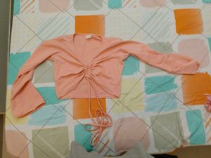 Ruched Pink Bell Sleeve Crop Top